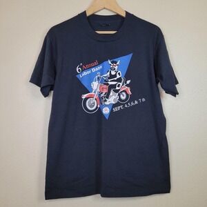 VTG Black L Screen Stars 6th Annual Labor Daze Motorbike Racer Club T-shirt 1992